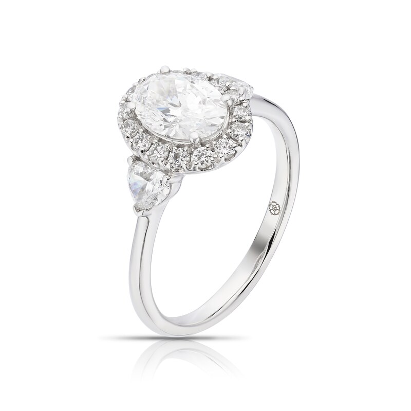 Main Image 2 of Harriet Platinum Oval Halo Trilogy & Heart Set Shoulders 1.50ct Lab Grown Diamond Ring