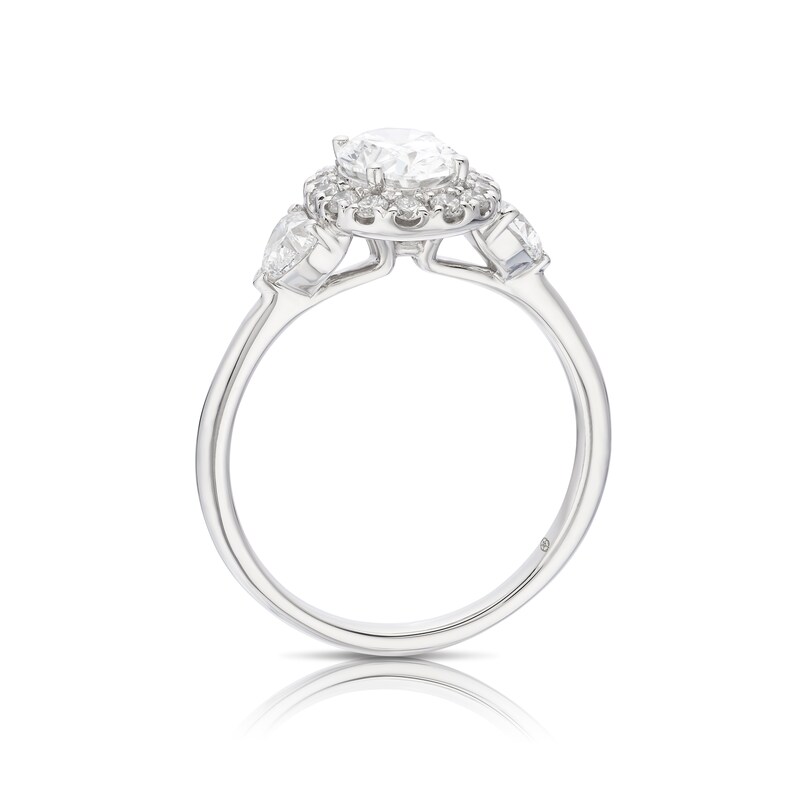 Main Image 3 of Harriet Platinum Oval Halo Trilogy & Heart Set Shoulders 1.50ct Lab Grown Diamond Ring