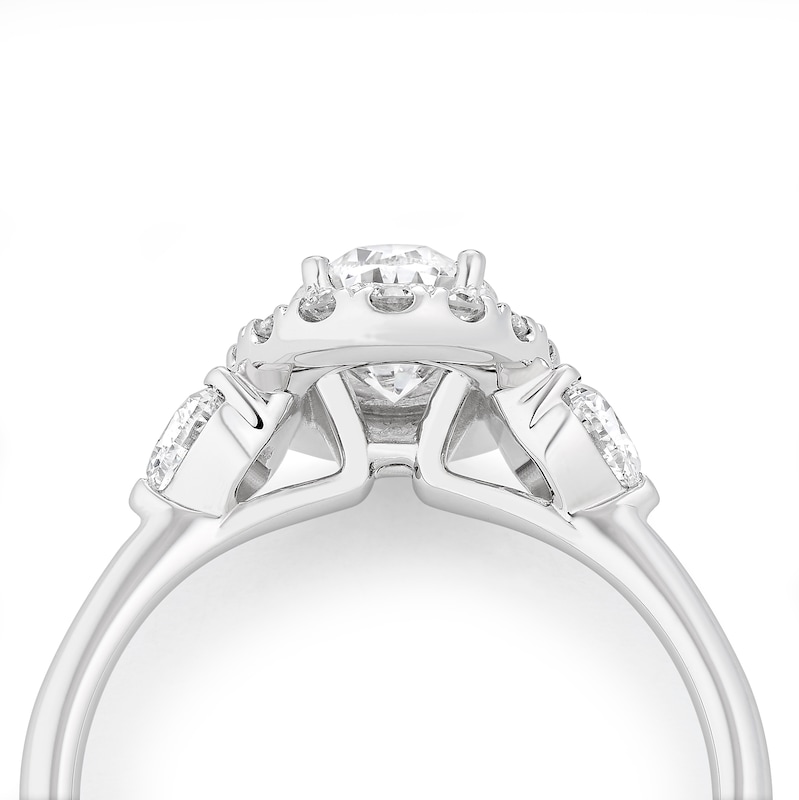 Main Image 4 of Harriet Platinum Oval Halo Trilogy & Heart Set Shoulders 1.50ct Lab Grown Diamond Ring
