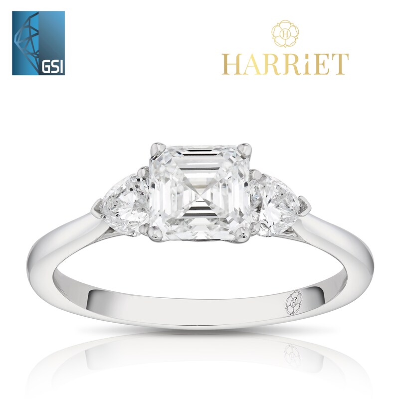 Main Image 1 of Harriet Platinum Square Emerald Cut Trilogy 1.25ct Lab Grown Diamond Ring