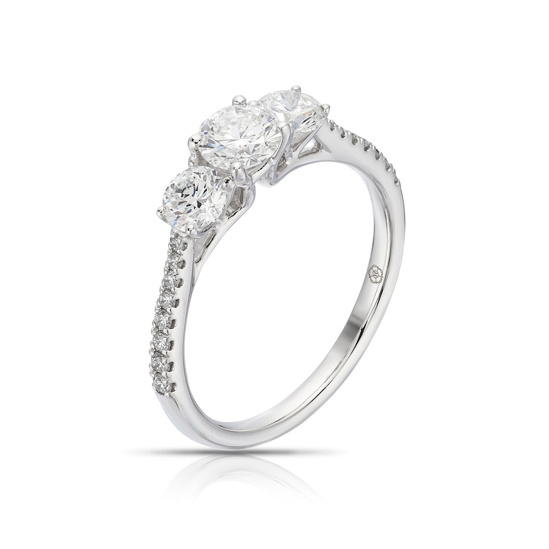 Main Image 2 of Harriet Platinum Round Trilogy Stone Set Shoulders 1ct Lab Grown Diamond Ring