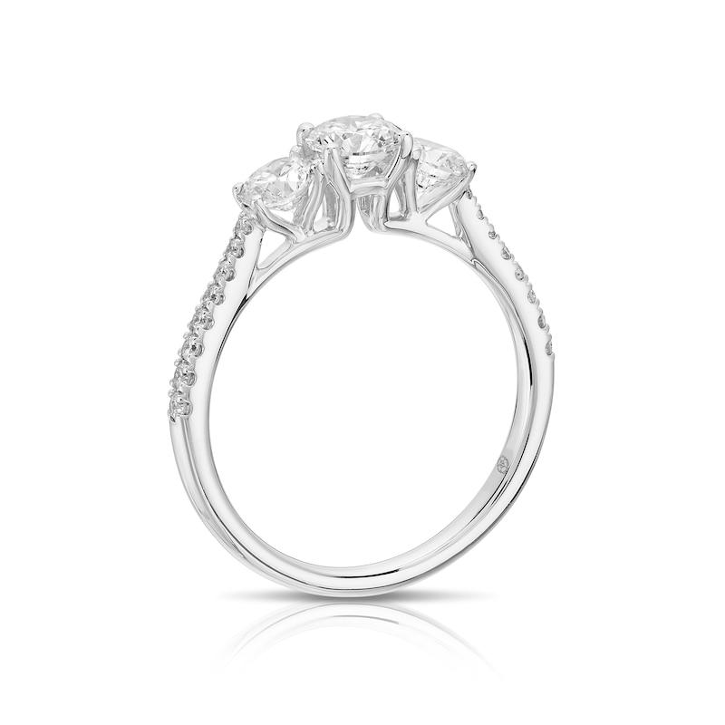 Main Image 3 of Harriet Platinum Round Trilogy Stone Set Shoulders 1ct Lab Grown Diamond Ring
