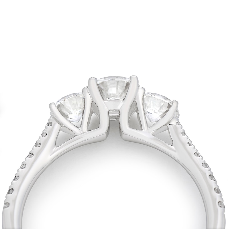 Main Image 4 of Harriet Platinum Round Trilogy Stone Set Shoulders 1ct Lab Grown Diamond Ring