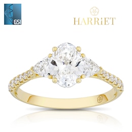 Harriet 14ct Yellow Gold Oval Trilogy  Stone Set Shoulders 1.40ct Lab Grown Diamond Ring