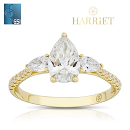 Harriet 14ct Yellow Gold Pear Trilogy Stone Set Shoulders 1.40ct Lab Grown Diamond Ring