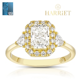 Harriet 14ct Yellow Gold Radiant Halo Trilogy & Trillion Set Shoulders 1.50ct Lab Grown Diamond Ring