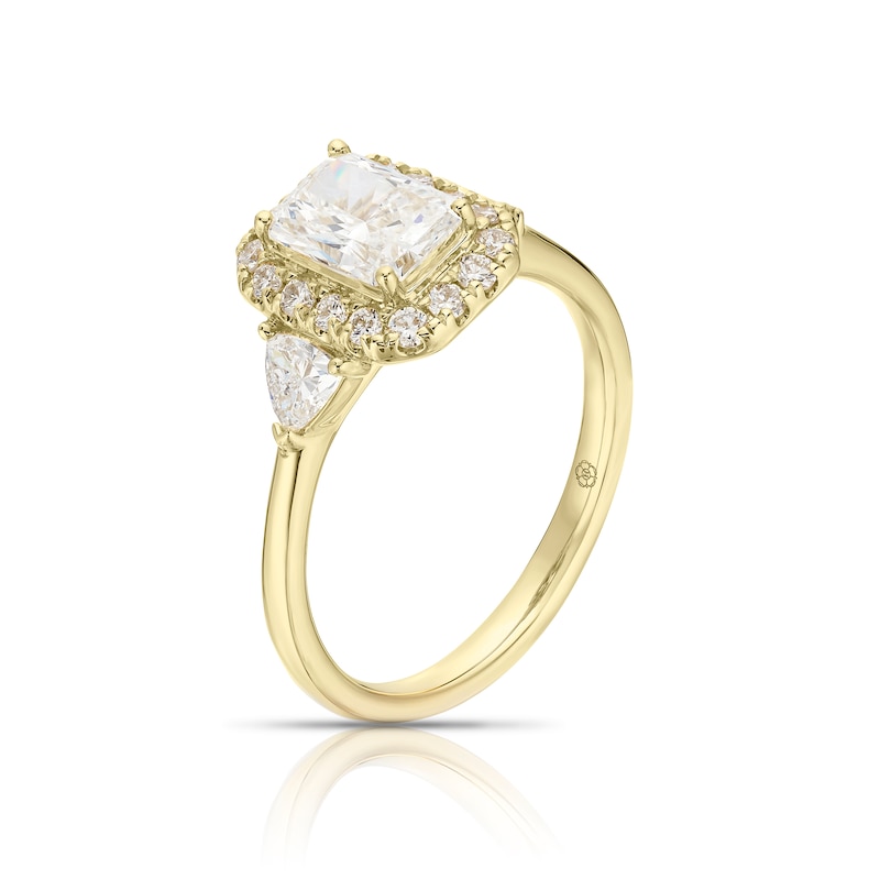 Main Image 2 of Harriet 14ct Yellow Gold Radiant Halo Trilogy & Trillion Set Shoulders 1.50ct Lab Grown Diamond Ring