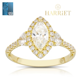 Harriet 14ct Yellow Gold Marquise Halo & Heart Set Shoulders 1.25ct Lab Grown Diamond Ring