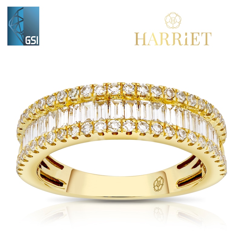 Main Image 1 of Harriet 14ct Yellow Gold Baguette & Round Triple Row Eternity 1ct Lab Grown Diamond Ring
