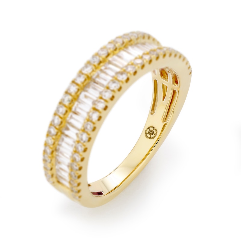 Main Image 4 of Harriet 14ct Yellow Gold Baguette & Round Triple Row Eternity 1ct Lab Grown Diamond Ring