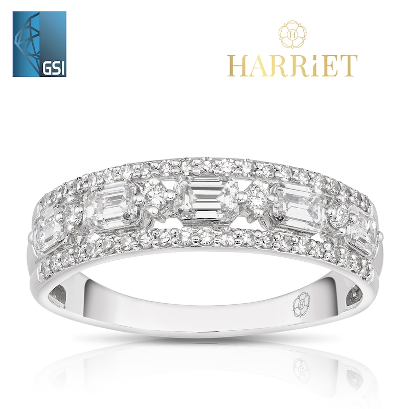 Main Image 1 of Harriet 14ct White Gold Emerald & Round Cut Triple Row Eternity 0.75ct Lab Grown Diamond Ring
