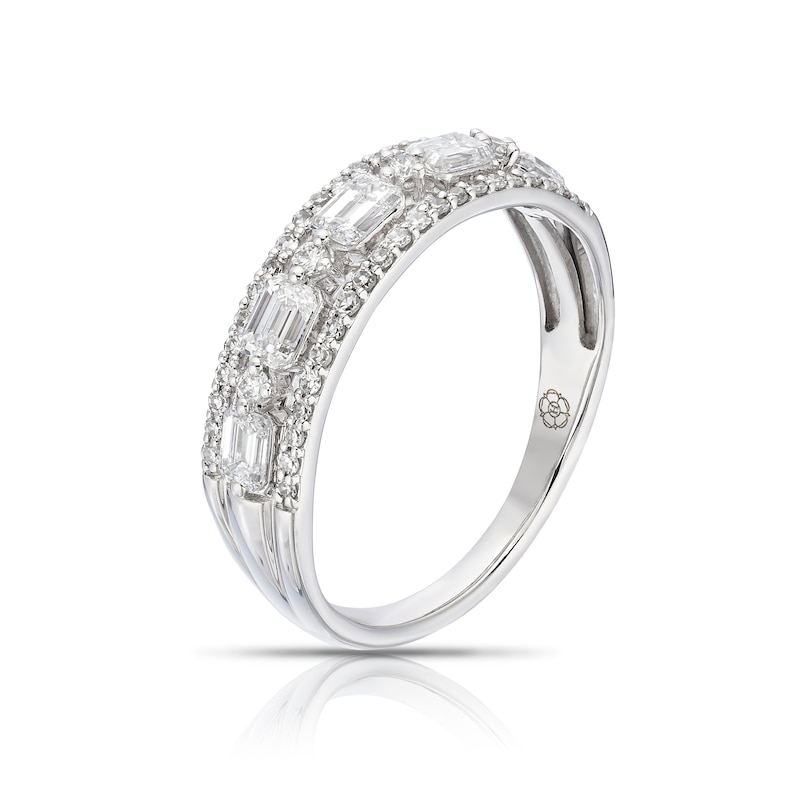 Main Image 2 of Harriet 14ct White Gold Emerald & Round Cut Triple Row Eternity 0.75ct Lab Grown Diamond Ring