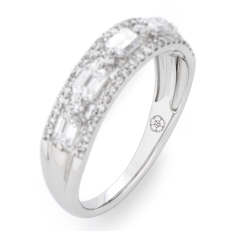 Main Image 4 of Harriet 14ct White Gold Emerald & Round Cut Triple Row Eternity 0.75ct Lab Grown Diamond Ring