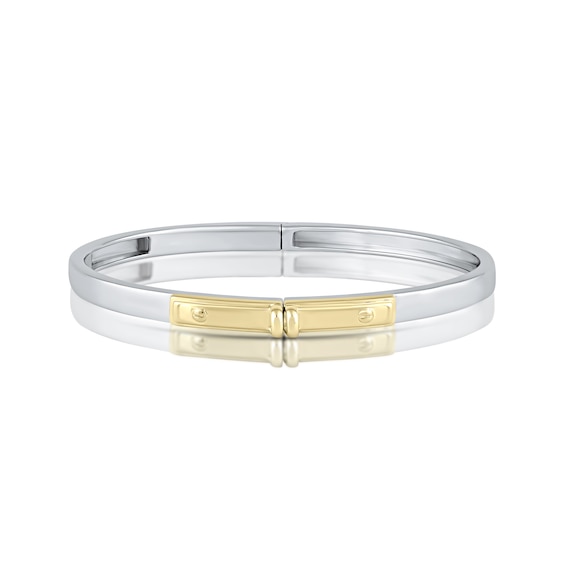 HS Edit LOVE & LOCKS Sterling Silver & Yellow Gold Plated Hinged Bangle