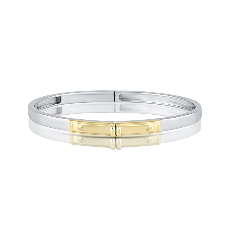 Main Image 1 of HS Edit LOVE & LOCKS Sterling Silver & Yellow Gold Plated Hinged Bangle