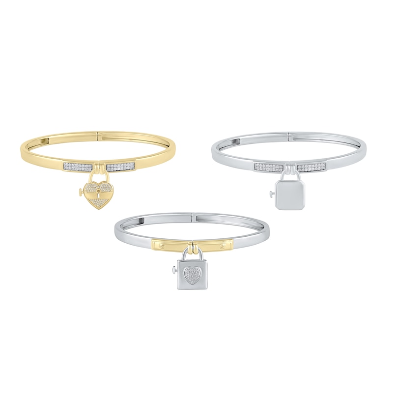 Main Image 3 of HS Edit LOVE & LOCKS Sterling Silver & Yellow Gold Plated Hinged Bangle