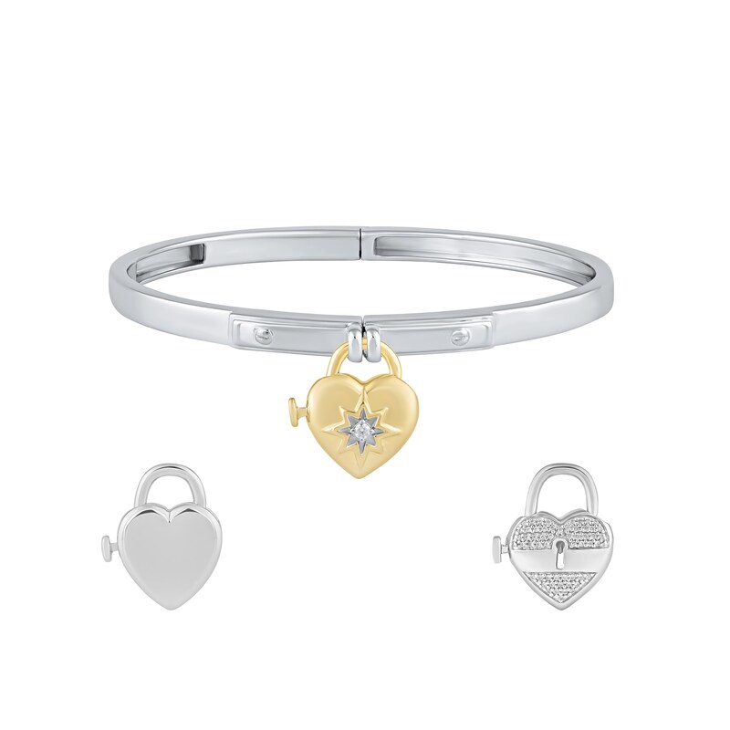 Main Image 2 of HS Edit LOVE & LOCKS Sterling Silver Plain Heart Padlock Charm