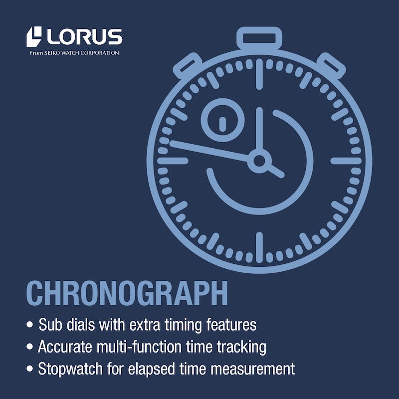 Main Image 4 of Lorus Men's Blue Dial Chronograph Stainless Steel Bracelet Watch