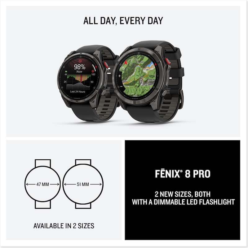 Main Image 7 of Garmin Fenix 8 Pro 47mm AMOLED Display Black Silicone Strap Smartwatch