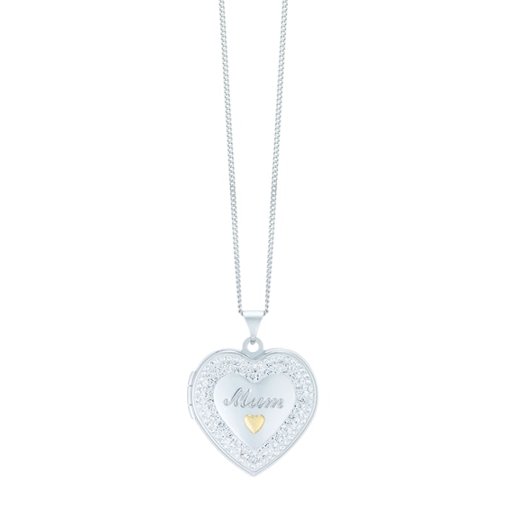 Sterling Silver & 9ct Yellow Gold 18" Crystal Mum Locket