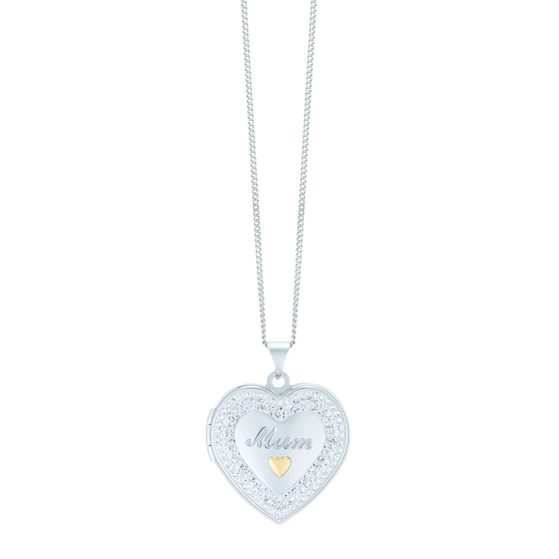 Silver & 9ct Yellow Gold 18 Inch Crystal Mum Locket