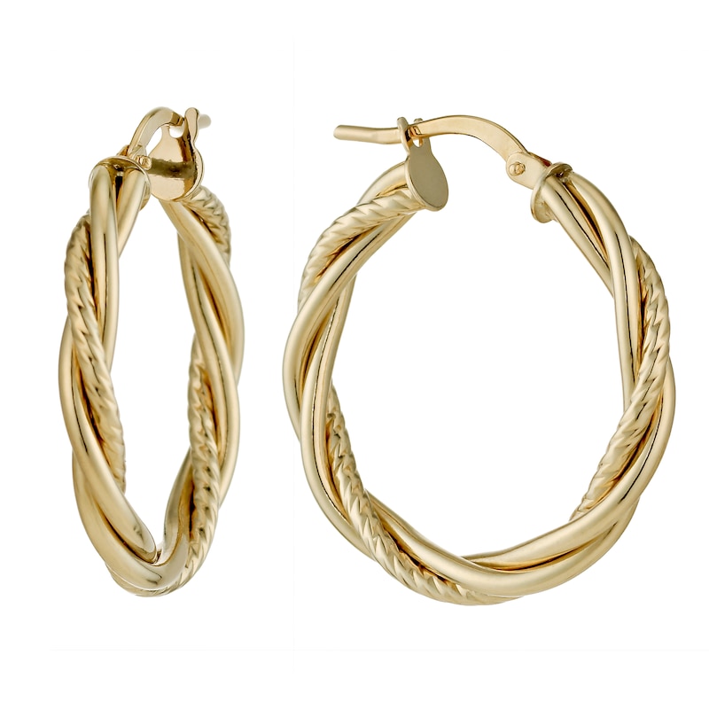 Main Image 1 of 9ct Yellow Gold 20mm Twist Hoop Earrings