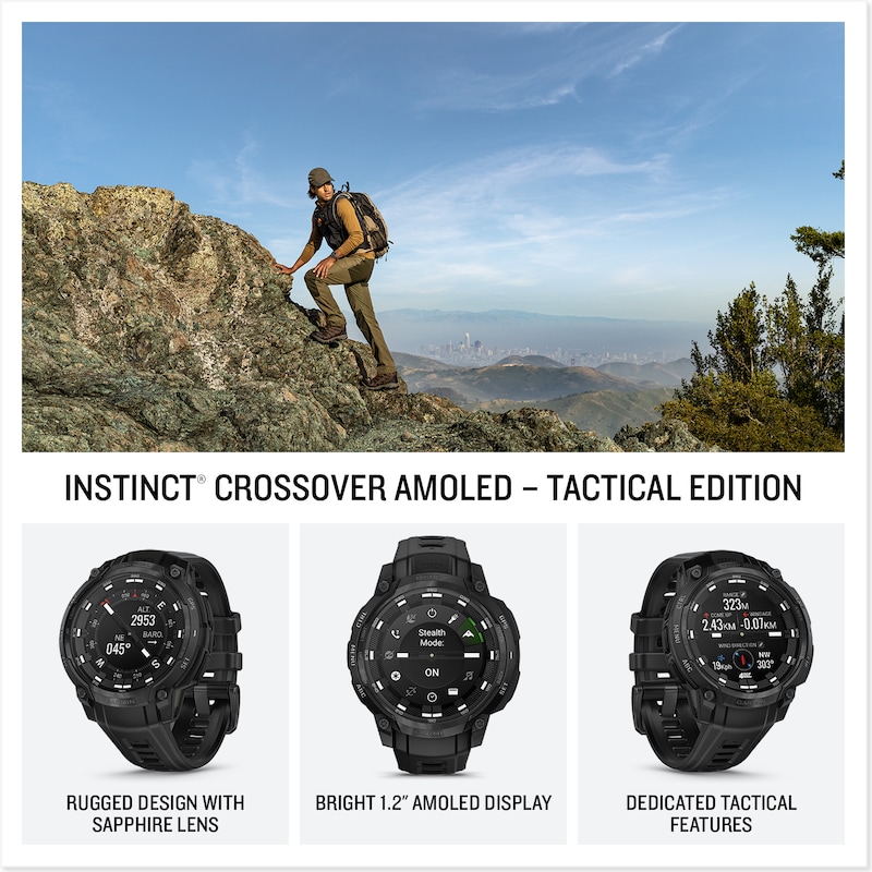 Main Image 2 of Garmin Instinct Crossover AMOLED Tactical Edition Black Dial & Silicone Strap Watch