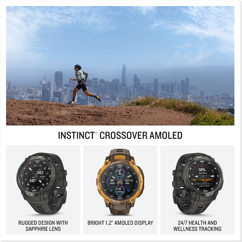 Main Image 2 of Garmin Instinct Crossover AMOLED Charcoal Dial & Silicone Strap Watch