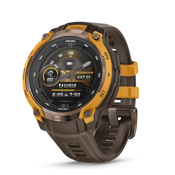 Garmin Instinct Crossover AMOLED Bronze Sunburst Dial Cocoa Silicone Strap Watch