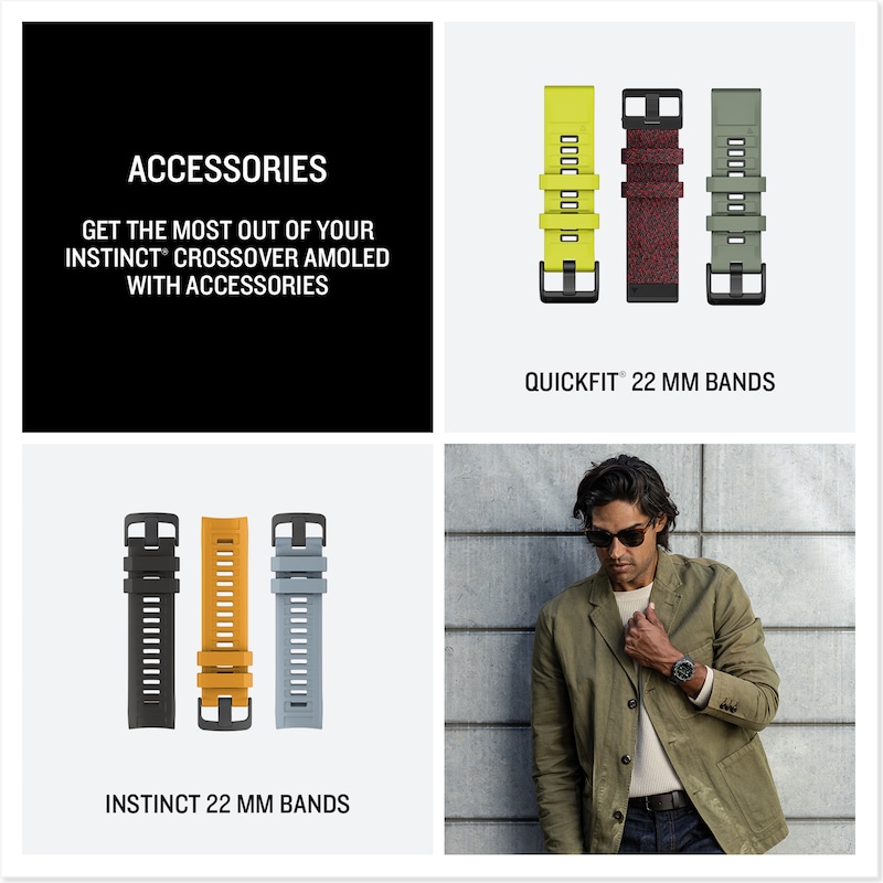 Main Image 6 of Garmin Instinct Crossover AMOLED Bronze Sunburst Dial Cocoa Silicone Strap Watch