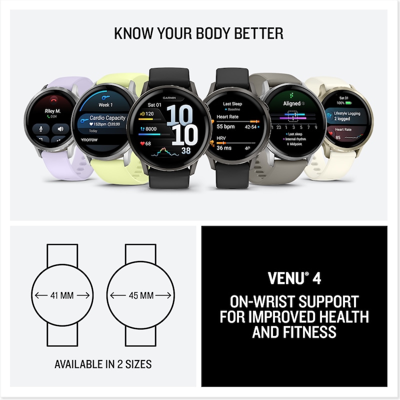 Main Image 7 of Garmin Venu 4 Multi-Colour Dial 45mm Slate Bezel Black Silicone Strap Watch