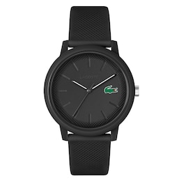 Lacoste Men's 12.12 Black Dial Black Silicone Strap Watch