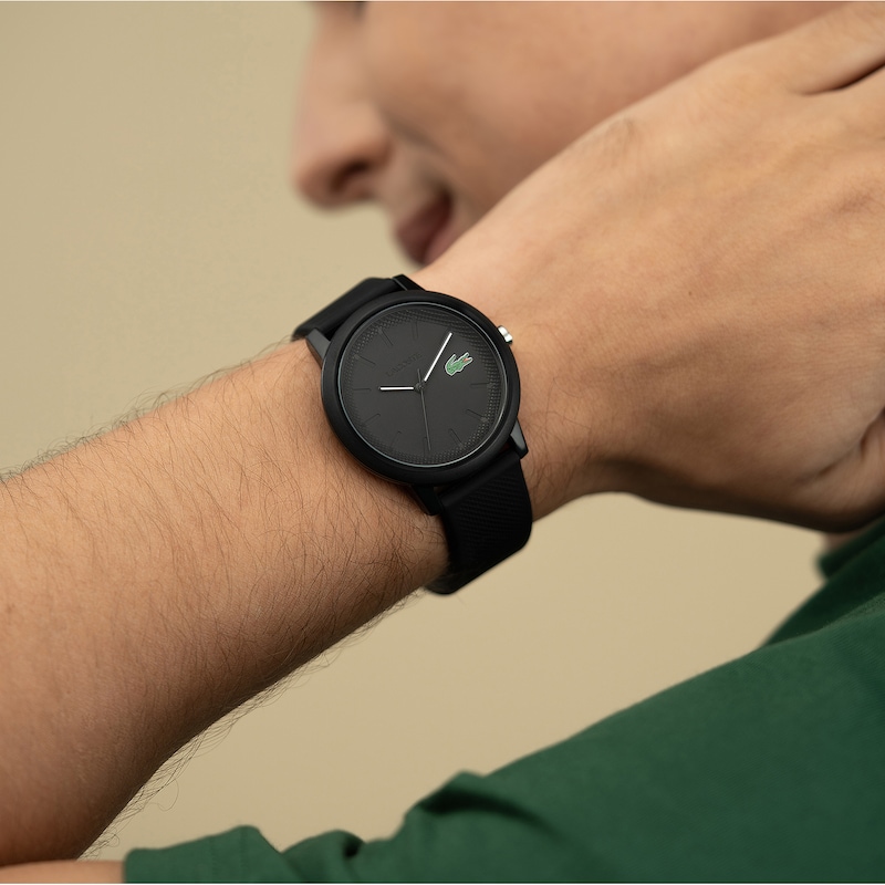 Main Image 4 of Lacoste Men's 12.12 Black Dial Black Silicone Strap Watch