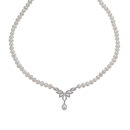 Sterling Silver Cultured Freshwater Pearl V Shape Necklace