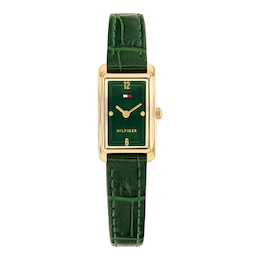 Tommy Hilfiger Women's 22mm Green Dial & Green Leather Strap Luxury Inspired Mini Tank Watch
