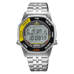 Seiko Men's Grey Dial Black & Yellow Digital Silver-Tone Stainless Steel Bracelet Watch
