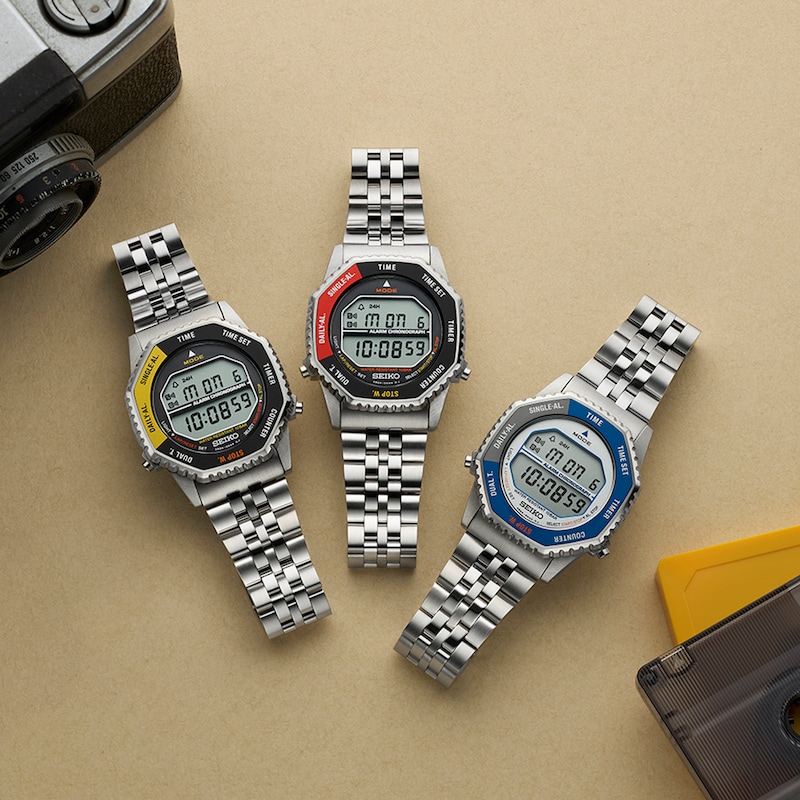 Main Image 2 of Seiko Men's Grey Dial Black & Yellow Digital Silver-Tone Stainless Steel Bracelet Watch