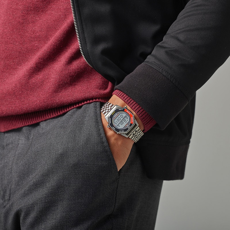 Main Image 2 of Seiko Men's Grey Dial Black & Red Digital Silver-Tone Stainless Steel Bracelet Watch