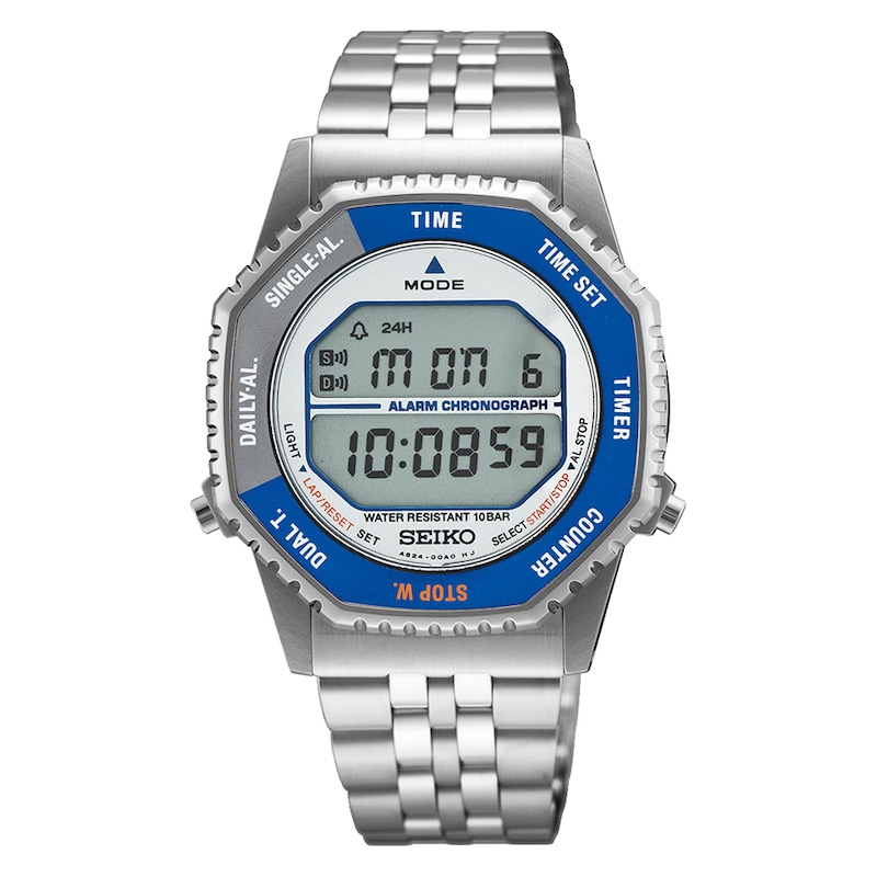 Main Image 1 of Seiko Men's Grey Dial Blue & Grey Digital Silver-Tone Stainless Steel Bracelet Watch