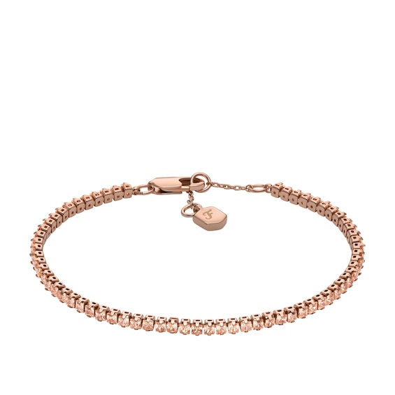 Fossil Women's Ellis Pavé Glitz Rose Tone Tennis Chain Bracelet