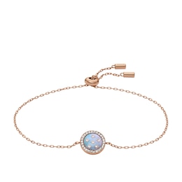 Fossil Women's Merrit Classic Mother of Pearl Rose Tone Stainless Steel Station Bracelet