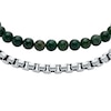 Thumbnail Image 2 of Fossil Men's Stainless Steel Box Chain & Green Agate Beaded Bracelets Gift Set