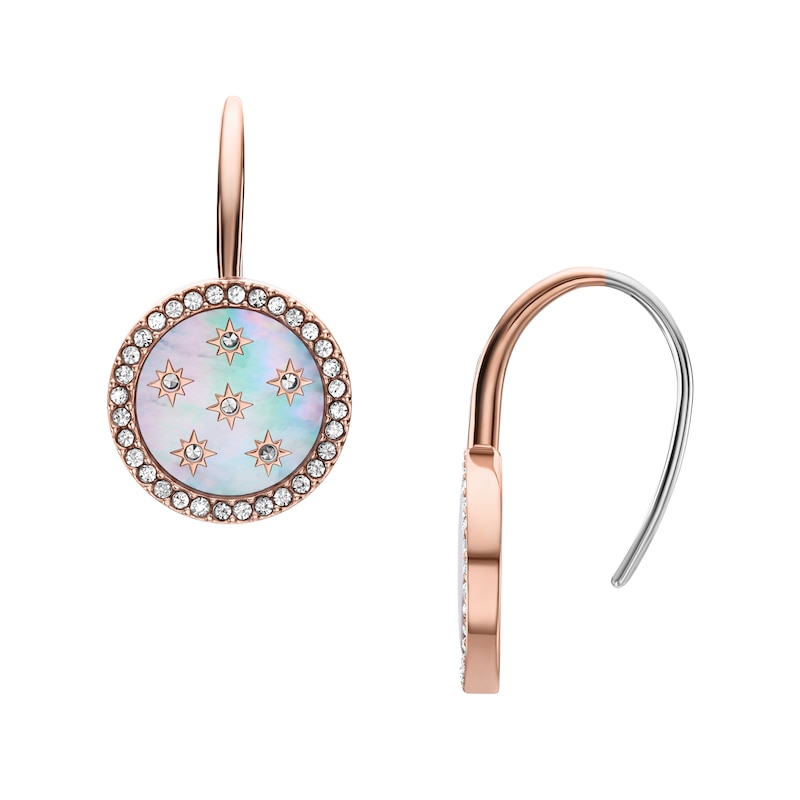 Main Image 1 of Fossil Women's Merrit Classic Mother of Pearl Rose Tone Stainless Steel Drop Earrings