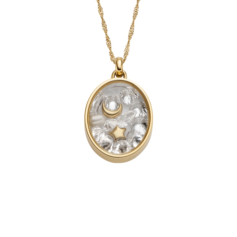 Main Image 2 of Fossil Women's Sutton Shaky Glitz Gold Tone Stainless Steel Moon and Star Pendant Necklace