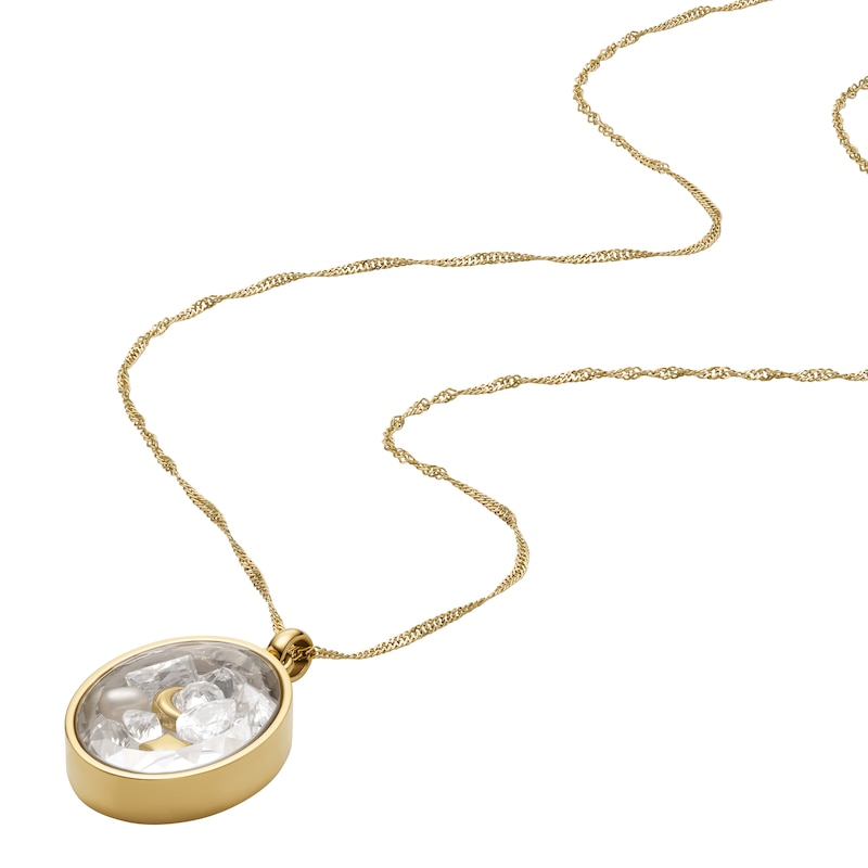 Main Image 4 of Fossil Women's Sutton Shaky Glitz Gold Tone Stainless Steel Moon and Star Pendant Necklace
