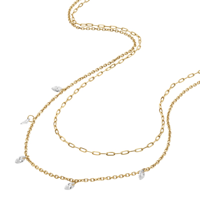Main Image 4 of Fossil Women's Ellis Shaky Glitz Gold Tone Stainless Steel Multi-Strand Necklace