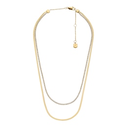 Fossil Women's Ellis Pavé Glitz Gold-Tone Stainless Steel Multi-Strand Tennis Necklace