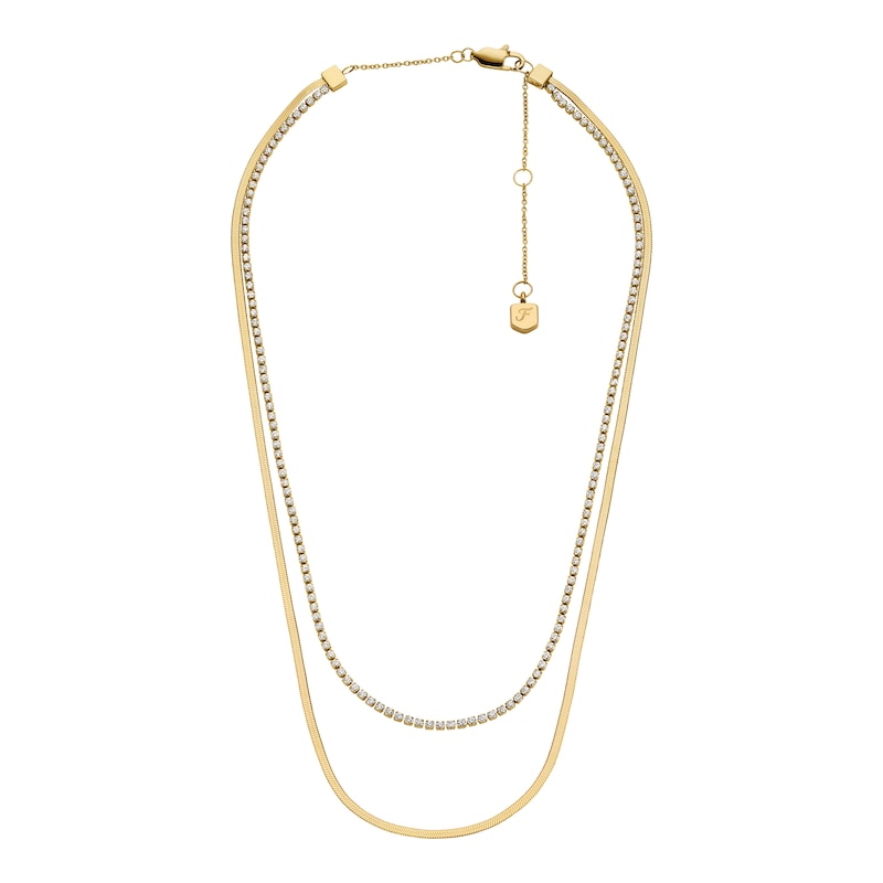 Main Image 1 of Fossil Women's Ellis Pavé Glitz Gold-Tone Stainless Steel Multi-Strand Tennis Necklace
