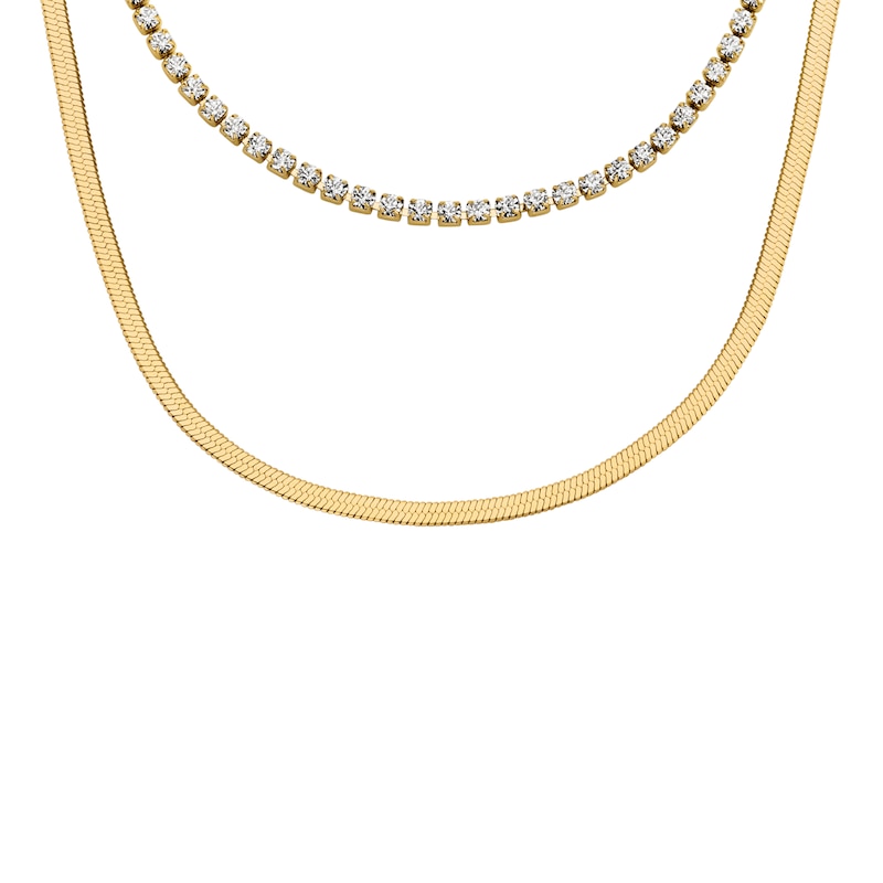 Main Image 2 of Fossil Women's Ellis Pavé Glitz Gold-Tone Stainless Steel Multi-Strand Tennis Necklace
