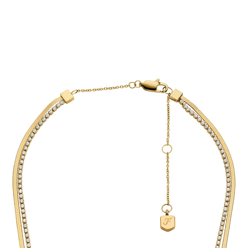 Main Image 3 of Fossil Women's Ellis Pavé Glitz Gold-Tone Stainless Steel Multi-Strand Tennis Necklace